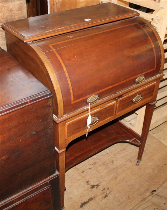 Inlaid mahogany cylinder desk